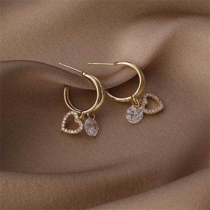 Cubic Zirconia & Goldtone Heart Drop Earrings