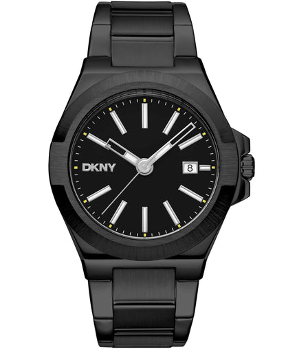 Dkny Men Watch, Black Color Case, Black Dial, Black Color Metal Bracelet, 3 Hands Date, 10 Atm