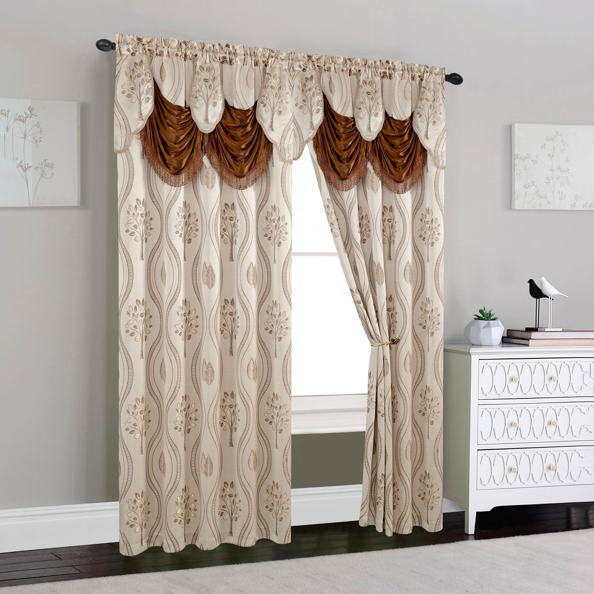 Elegant Comfort Set of 2 Aurora Curtain Panels- Attached Valance - Rod Pocket- 54" W x 84" L