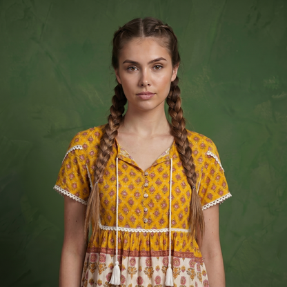 Crochet Trim Floral Boho Blouse