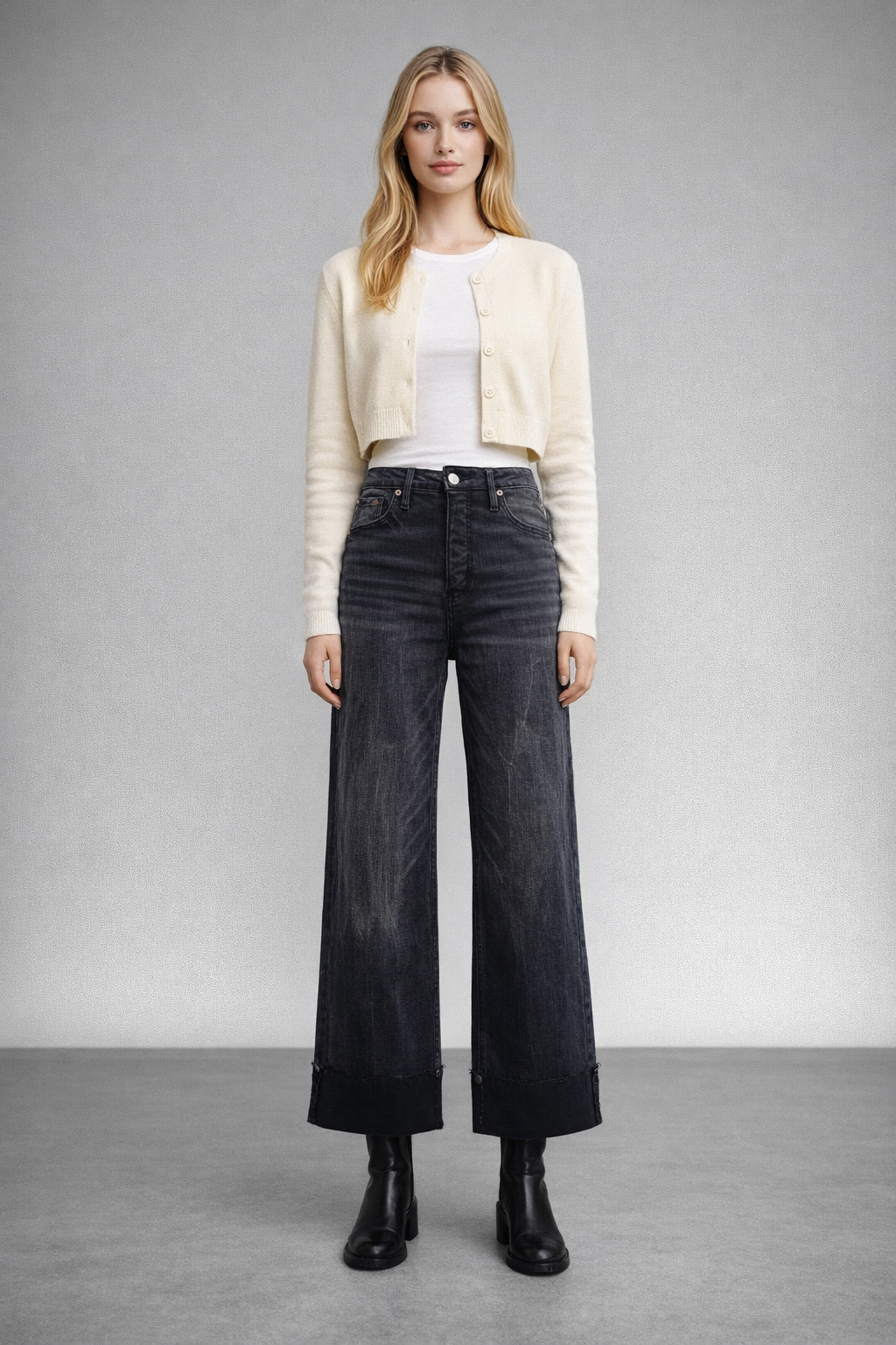 Elodie Tummy Control Inseam Transform High Rise A-line Wide Jeans