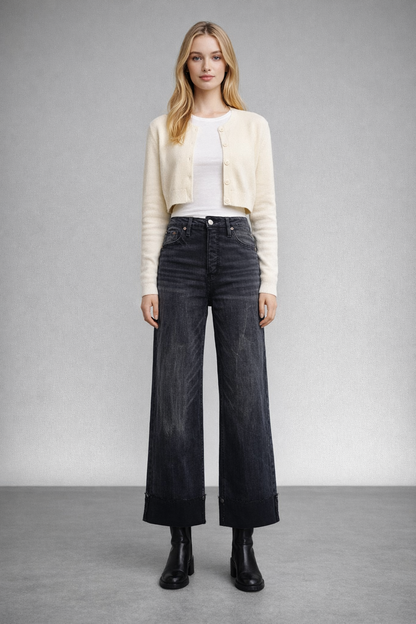 Elodie Tummy Control Inseam Transform High Rise A-line Wide Jeans