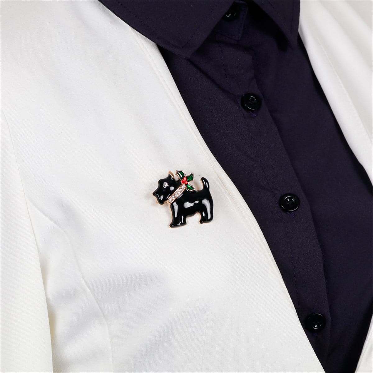 Black & Cubic Zirconia Scottie Dog Brooch