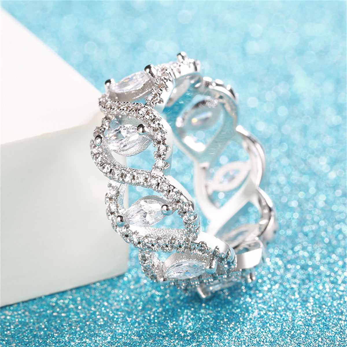 Cubic Zirconia & Crystal Marquise-Cut Leaves Band Ring