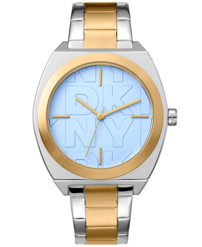 Dkny Women Watch, Two Tone Silver & Gold Color Case, Light Blue Dial, Two Tone Silver & Gold Color Metal Bracelet, 3 Hands, 5 Atm