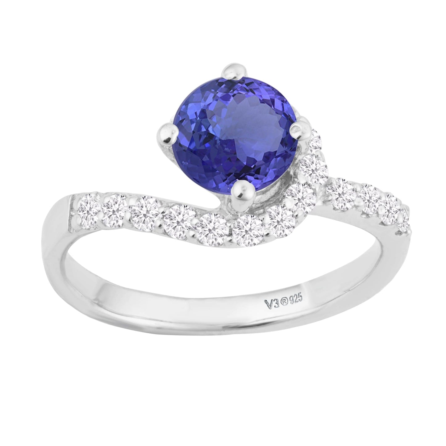 Sterling Silver Natural Tanzanite and White Zircon Promise Ring