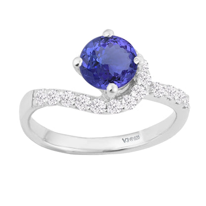 Sterling Silver Natural Tanzanite and White Zircon Promise Ring