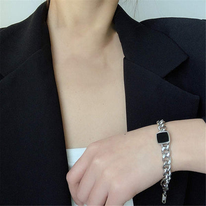 Black & Stainless Steel Square Charm Bracelet