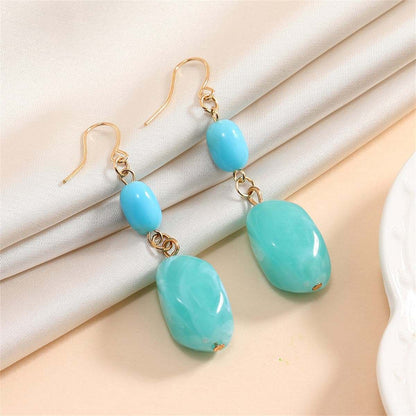 Aqua & Goldtone Irregular Stone Drop Earrings