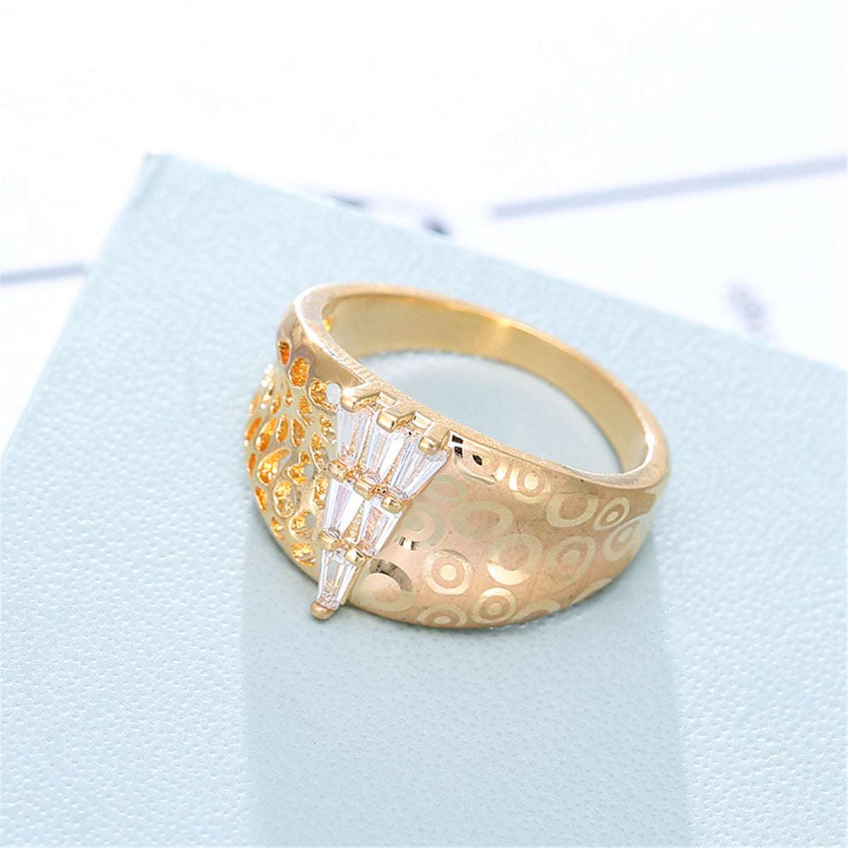 Crystal & Goldtone Tower Ring