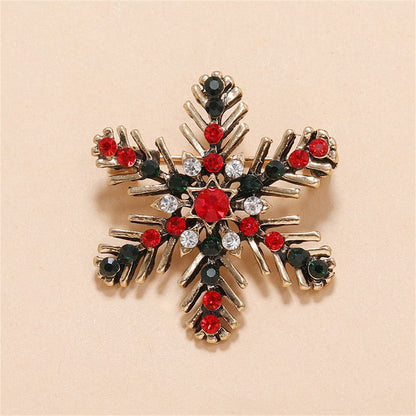 Black & Red Cubic Zirconia Goldtone Snowflake Brooch