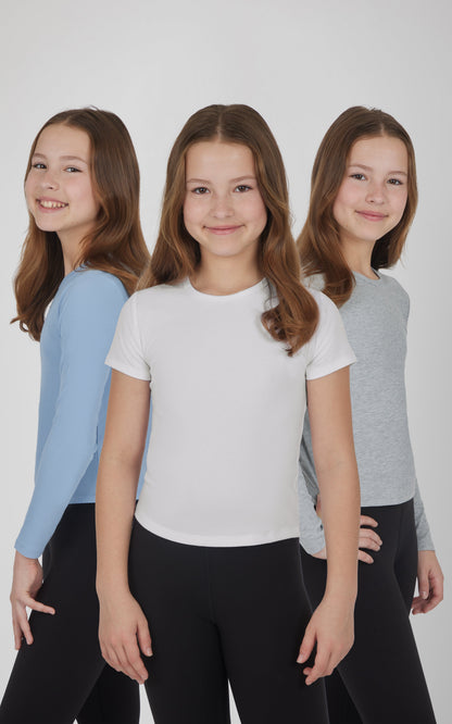 90 Degree by Reflex Girls 3 PK Ribbed Crew Neck Short Sleeve Shirt + Ribbed Crew Neck Long Sleeve Shirt