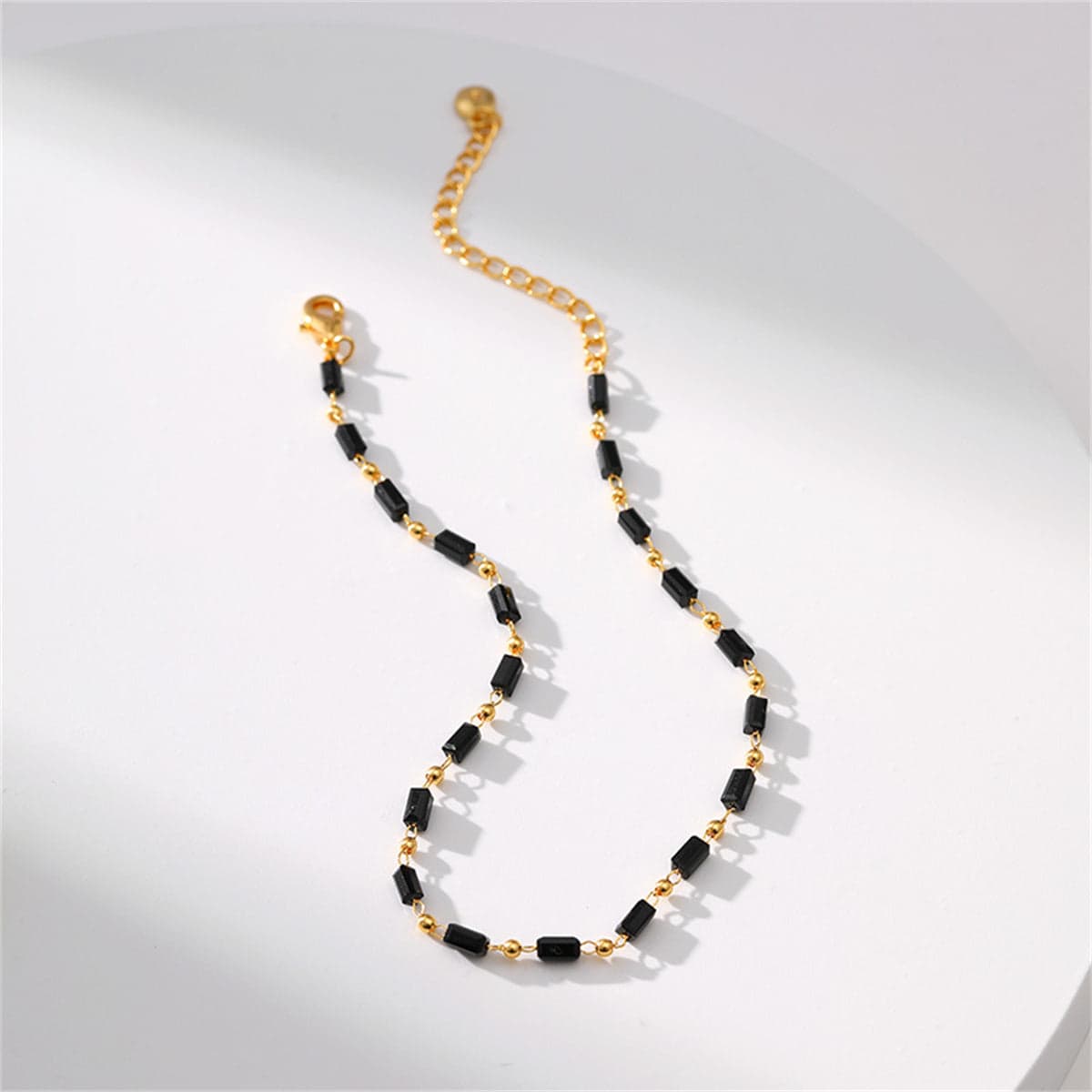 Black Acrylic & Goldtone Beaded Anklet