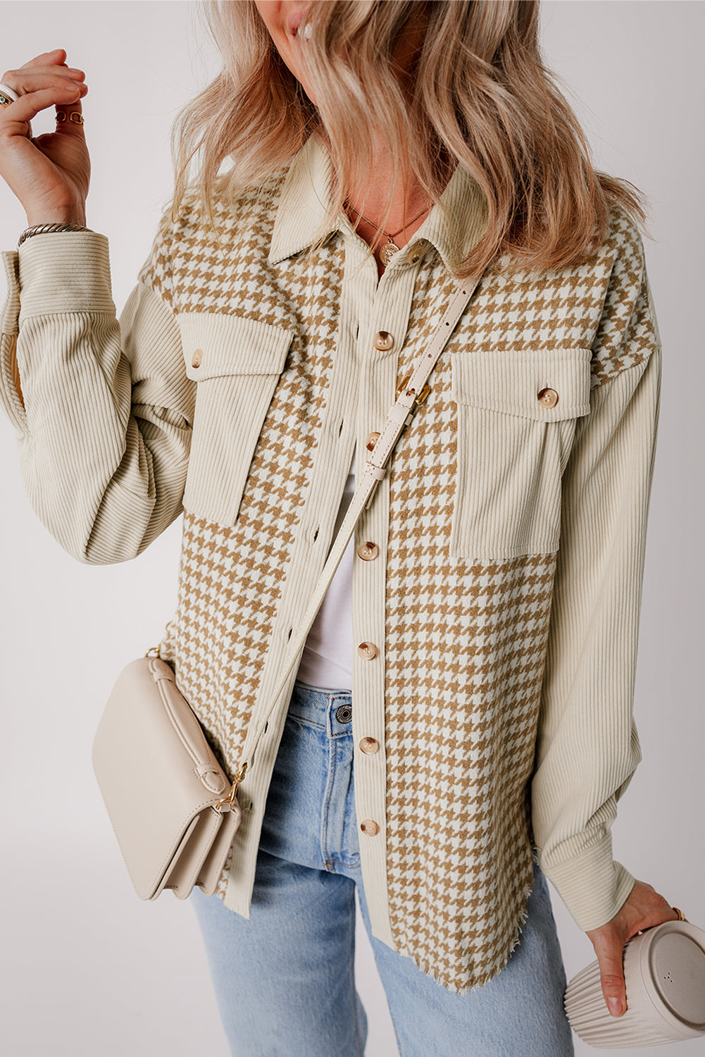 Threaded Pear Nataly Corduroy Patchwork Flap Pocket Shacket