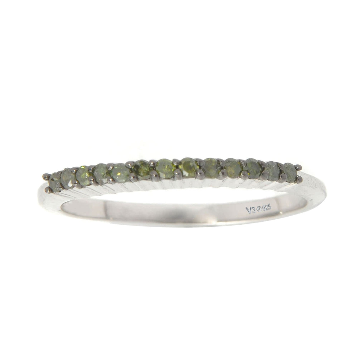 Stakable Natural Green Diamond Sterling Silver Band Ring