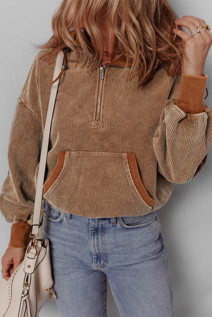 Threaded Pear Abigail Kangaroo Drawstring Corduroy Hoodie