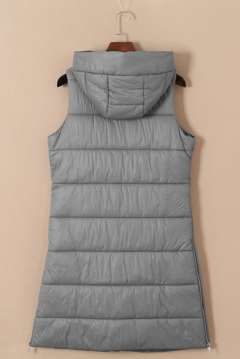 Threaded Pear Black Hooded Long Quilted Vest PLUS Coat
