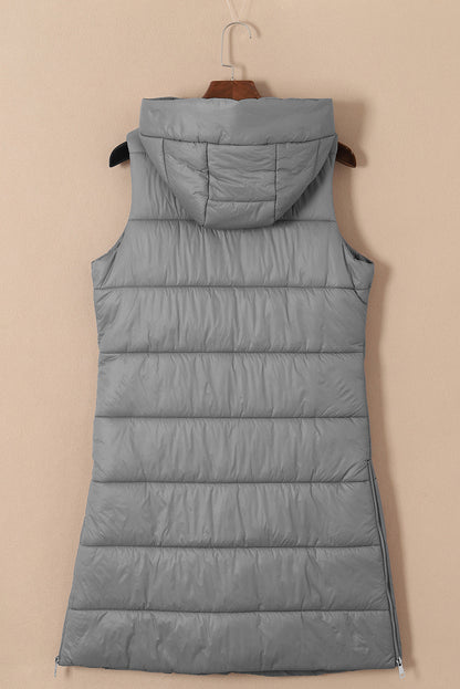 Threaded Pear Black Hooded Long Quilted Vest PLUS Coat