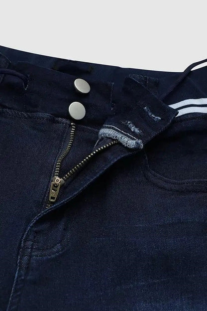 Women’s Athleisure Skinny Jeggings | Mid-Rise Pull-On Denim Jeans with Drawstring Waist | Butt-Lifting Dark Wash Stretch Denim for Women