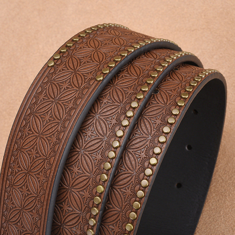 Cowhide Leather Belt For Men With Embossed Rivets