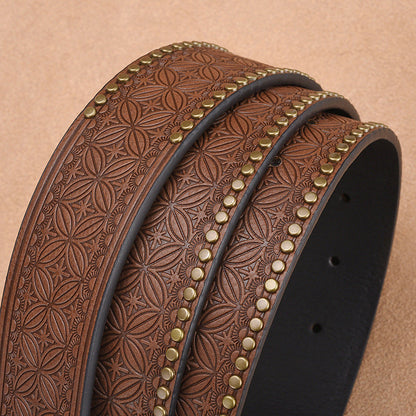Cowhide Leather Belt For Men With Embossed Rivets