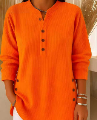 Women’s V-Neck Button-Down Sweater | Fashion Casual Solid Color Long-Sleeved Top | Elegant Knit Blouse T-Shirt for Women | Trendy Minimalist Soft-Touch Pullover | 2026 High-Fashion Lightweight Winter & Autumn Clothing