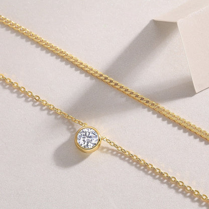 1 Carat Moissanite Solitaire Necklace | S925 Sterling Silver Gold Plated Pendant | GRA Certified Luxury Minimalist Jewelry | Sparkling Diamond Alternative Necklace