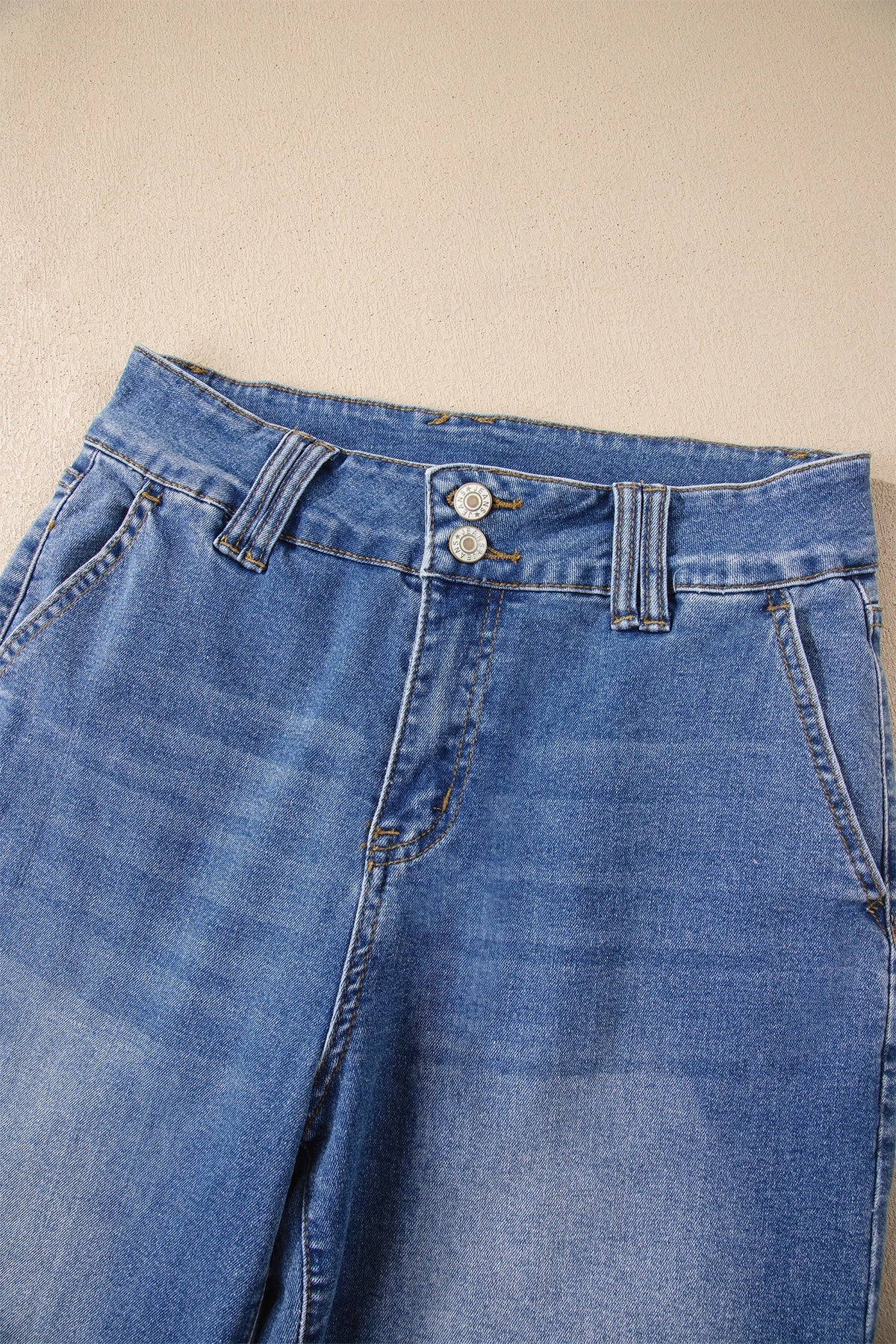 Eva - Sky Blue Double Button Zip Fly Straight Leg Jeans
