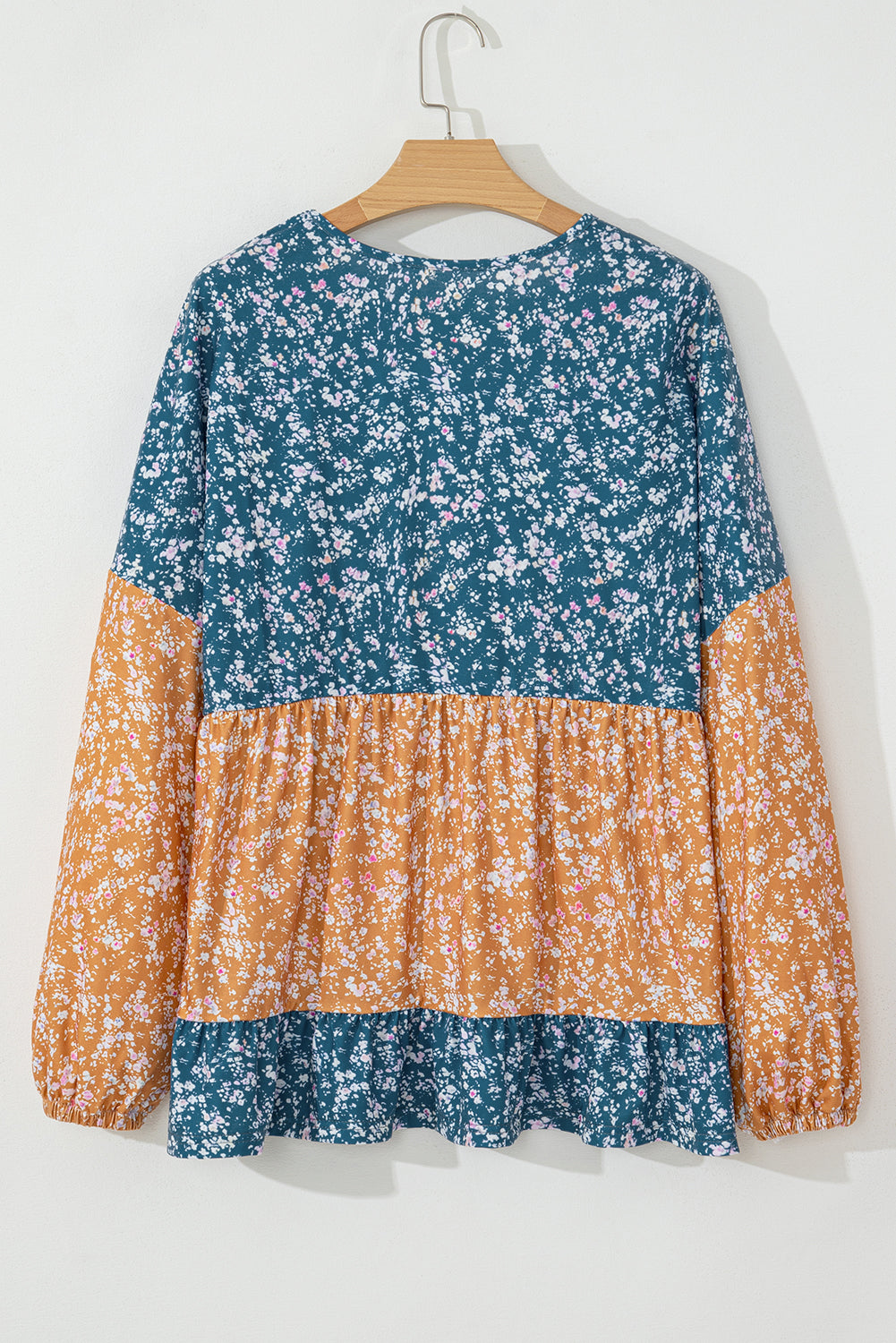 Threaded Pear Cecilia Floral Ruffled Hem Round Neck Blouse