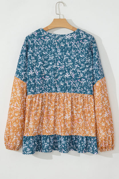 Threaded Pear Cecilia Floral Ruffled Hem Round Neck Blouse