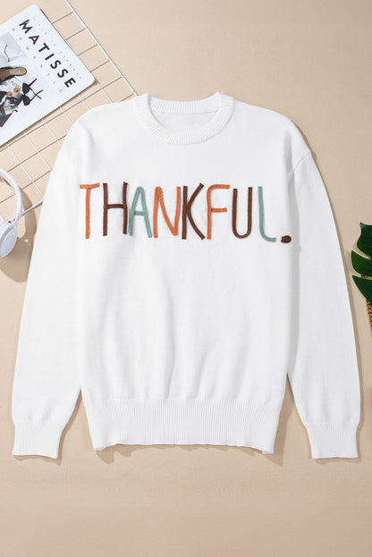 Threaded Pear Thankful Embroidered Sweater