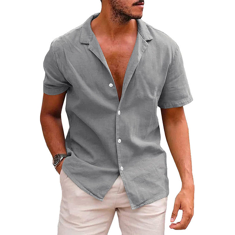 Men’s Casual Button-Down Beach Shirt | High-Sense Short Sleeve Summer Blouse | Trendy Minimalist Holiday Wear | Luxury-Label Statuesque Radiant Tropical Top | 2026 High-Fashion Emerald-Luxe Essential