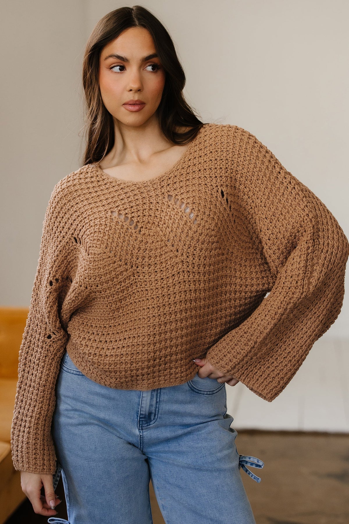 Threaded Pear Ivy Sleeve Loose Pullover Sweater