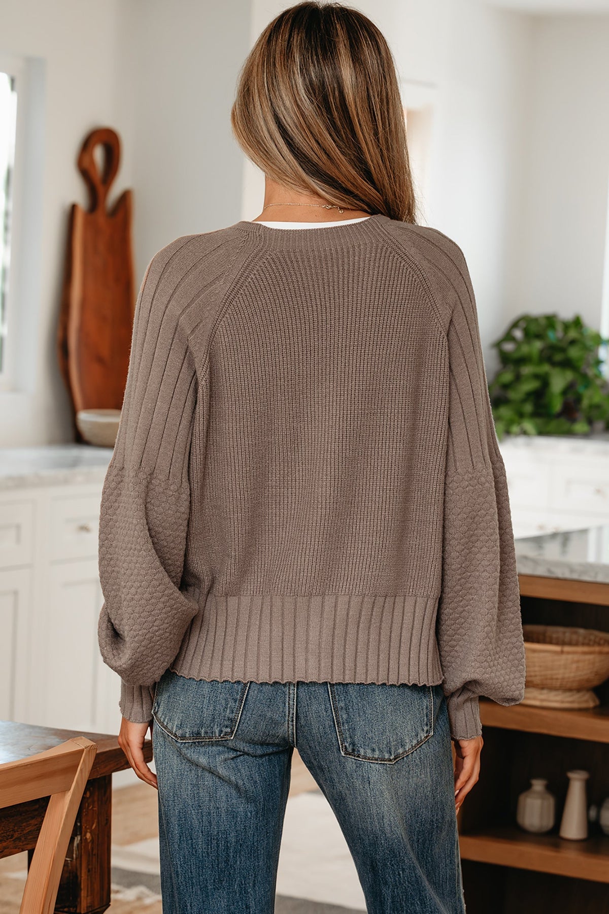 Threaded Pear Briana Mixed Texture Knit Sweater