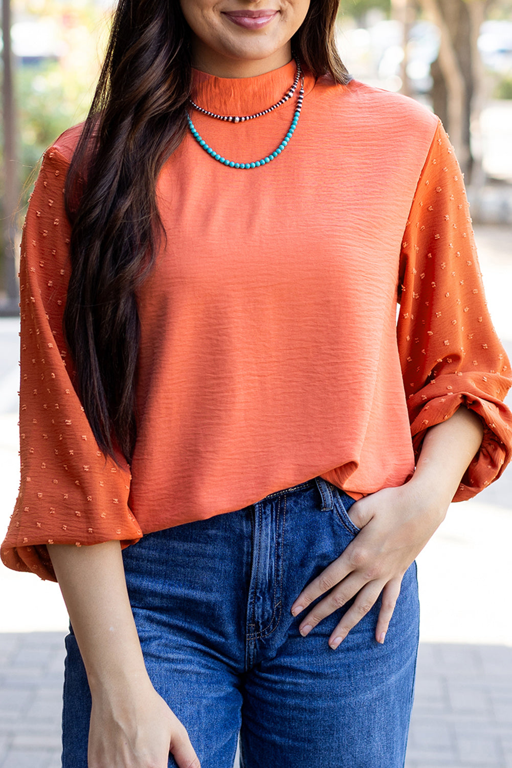 Threaded Pear June Swiss Dot Balloon Sleeve Loose Blouse