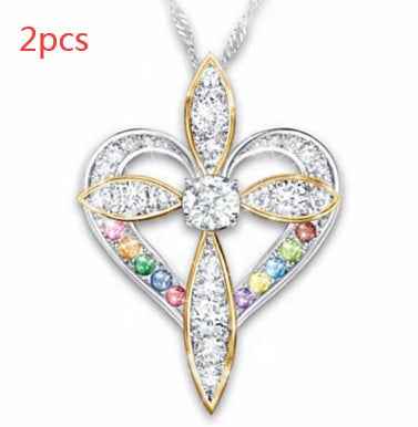 Fashion Love Heart-Shaped Cross Pendant | Trendy Crucifix Heart Necklace for Women | Minimalist Spiritual Symbol Jewelry | Elegant Faith-Inspired Heart Charm Necklace