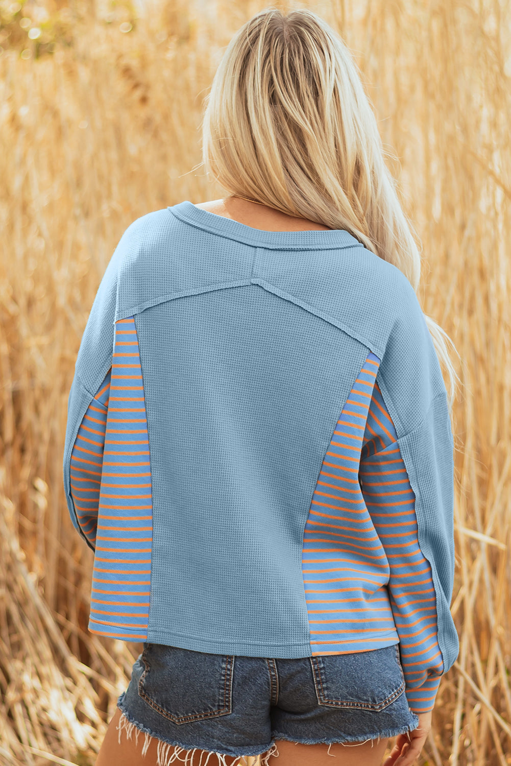 Threaded Pear Madison Exposed Seam Waffle Baggy Pullover