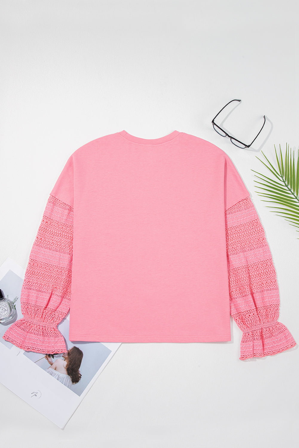 Threaded Pear Brielle Lace Ruffled Sleeve Patchwork Loose Sweatshirt