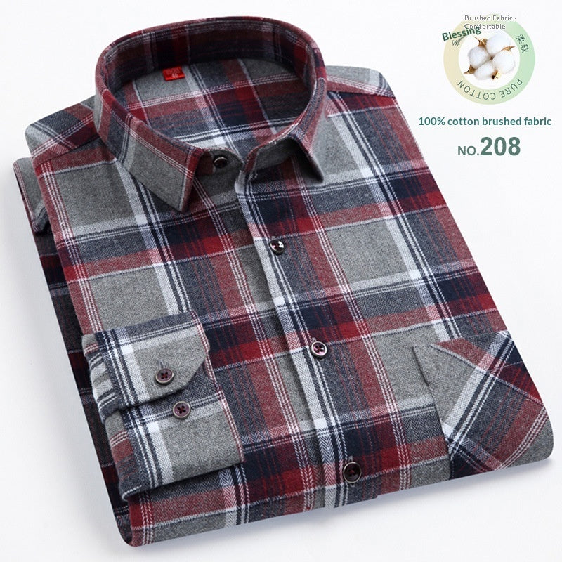 Men’s Casual Plaid Cotton Shirt | Modern Square Collar Checkered Button-Down | Premium Breathable Cotton Flannel Style Shirt | Trendy Slim-Fit Plaid Long Sleeve for Men