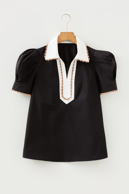 Threaded Pear Remington Collar Short Sleeve Blouse