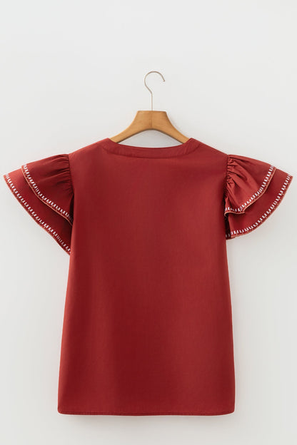 Threaded Pear Andie Trim Flutter Sleeve Blouse