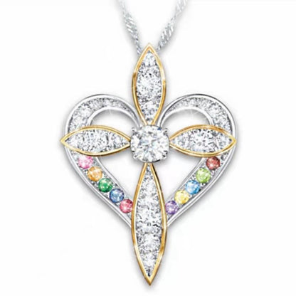 Fashion Love Heart-Shaped Cross Pendant | Trendy Crucifix Heart Necklace for Women | Minimalist Spiritual Symbol Jewelry | Elegant Faith-Inspired Heart Charm Necklace