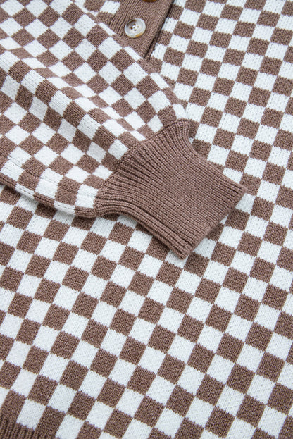 Threaded Pear Mckinley Trim Checkerboard Knit Sweater