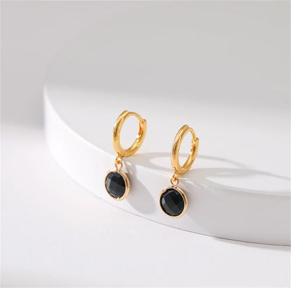 Black Crystal & Goldtone Round Huggie Earrings
