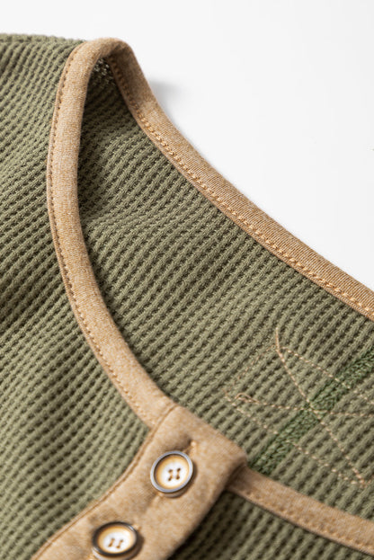 Threaded Pear Blake Waffle Textured Tunic Henley Top with Slits