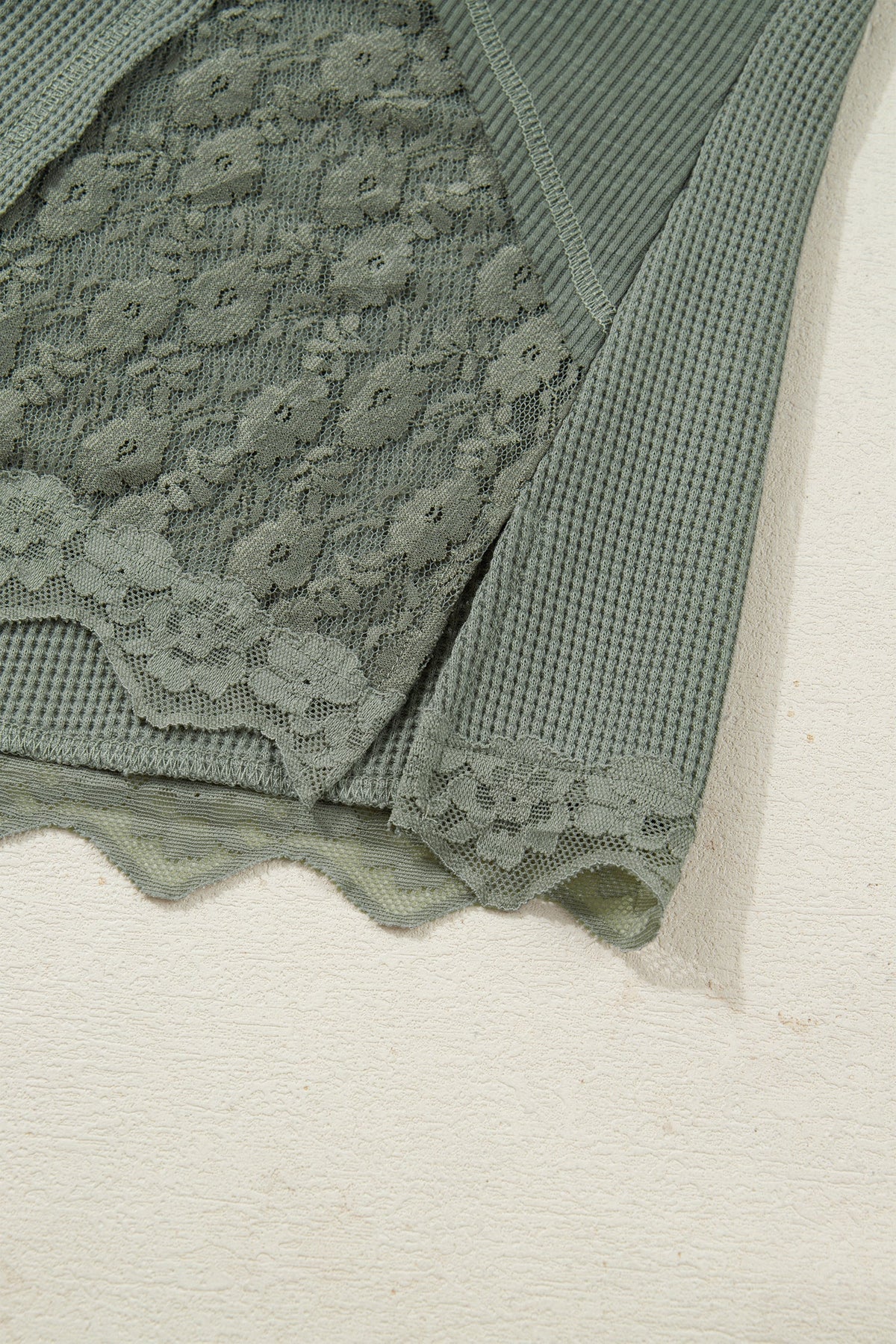 Threaded Pear Miriam Ribbed Lace Patchwork Long Sleeve Top