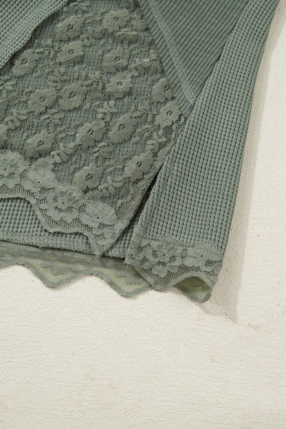 Threaded Pear Miriam Ribbed Lace Patchwork Long Sleeve Top