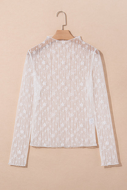 Threaded Pear Adalynn Sheer Floral Lace Long Sleeve Top