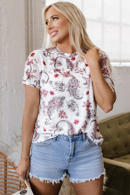 Threaded Pear Elia Vintage Paisley Mock Neck Top