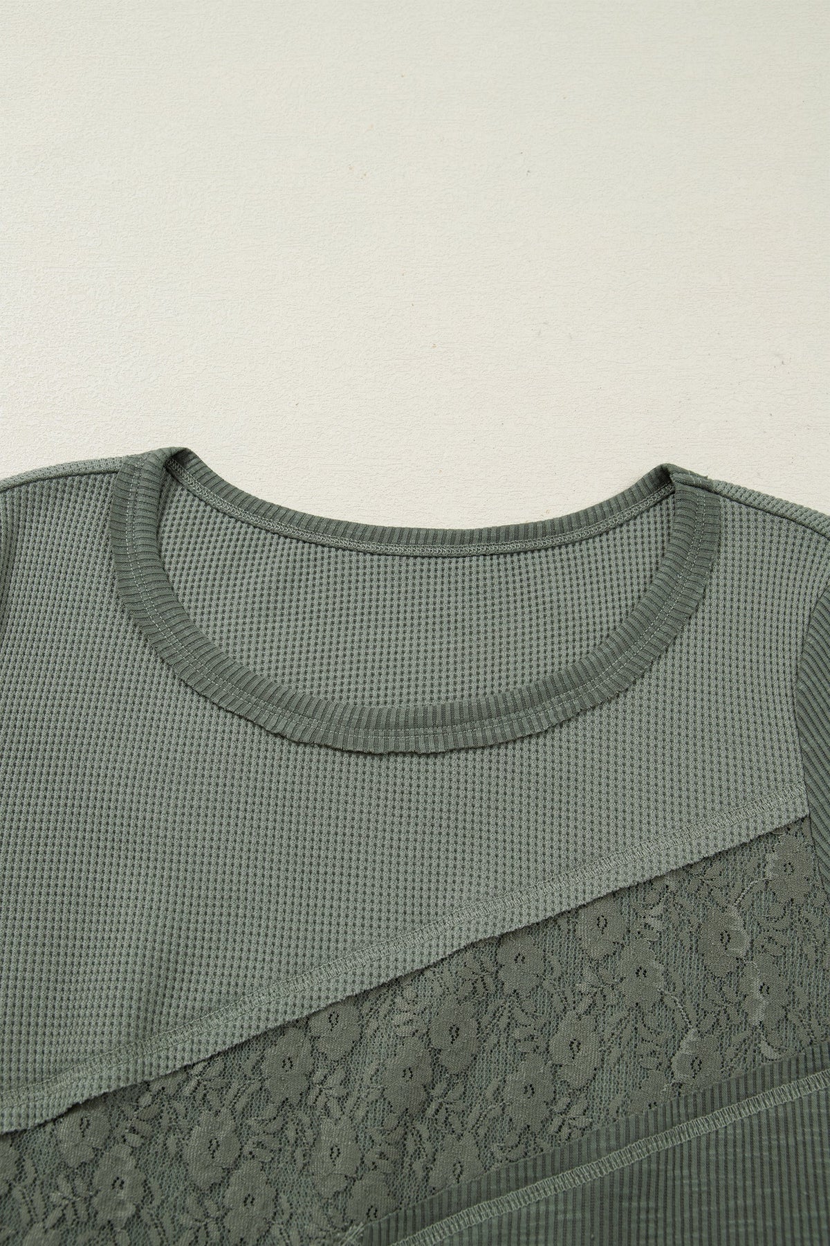 Threaded Pear Miriam Ribbed Lace Patchwork Long Sleeve Top